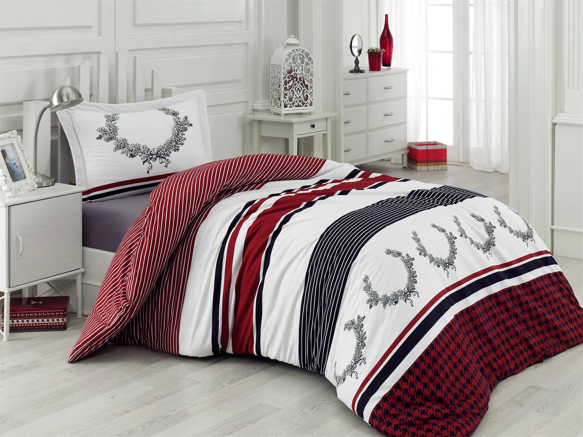 Set mbulesë për jorgan dopio, L'essentiel, Oaken, e bardhë, e zezë, e kuqe