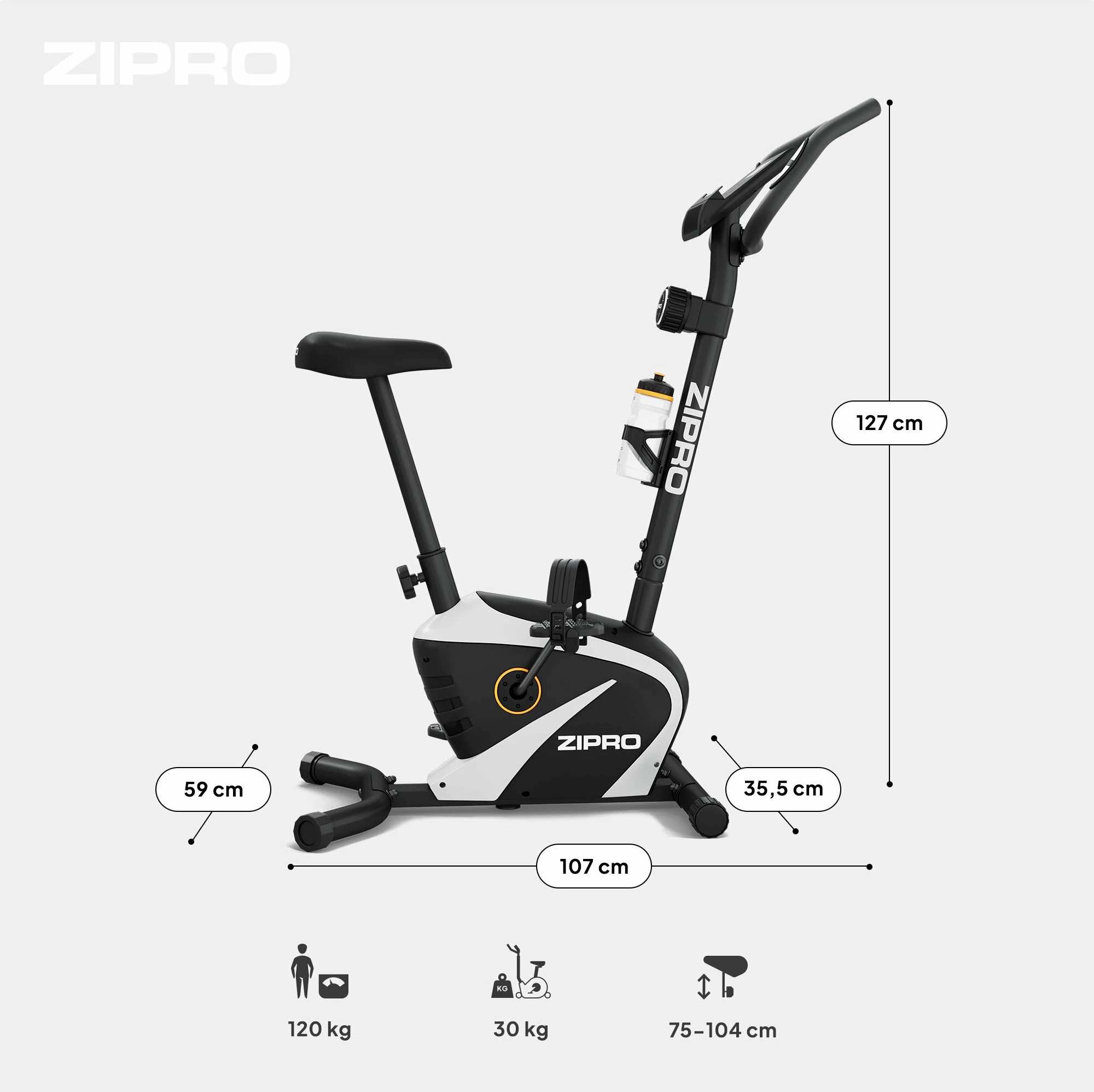 Biçikletë stacionare Zipro Beat RS, rezistencë magnetike, vertikale, 8 nivele, max 120 kg, e zezë
