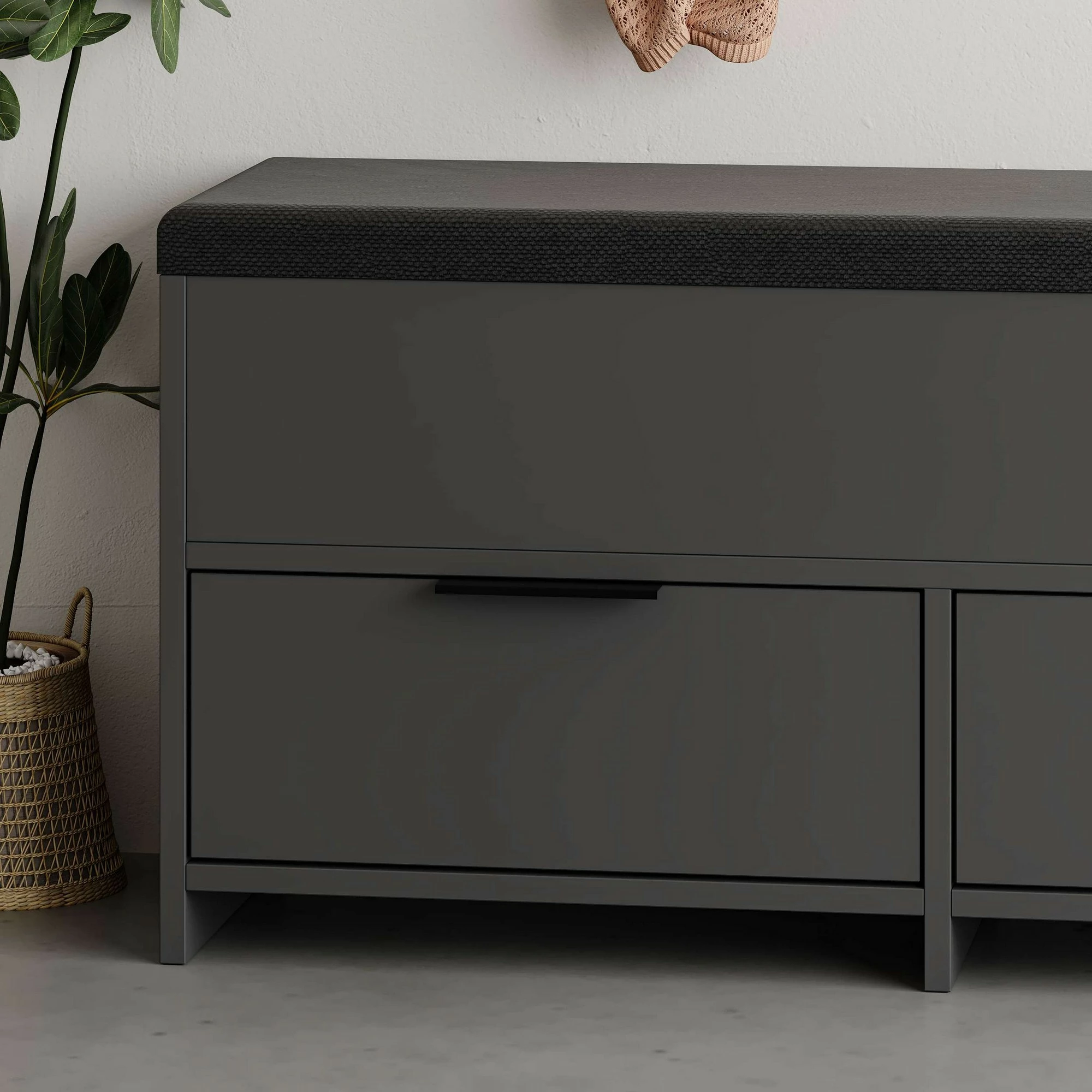 Dollap këpucësh Skye Decor, stol për këpucë Cove, antracit