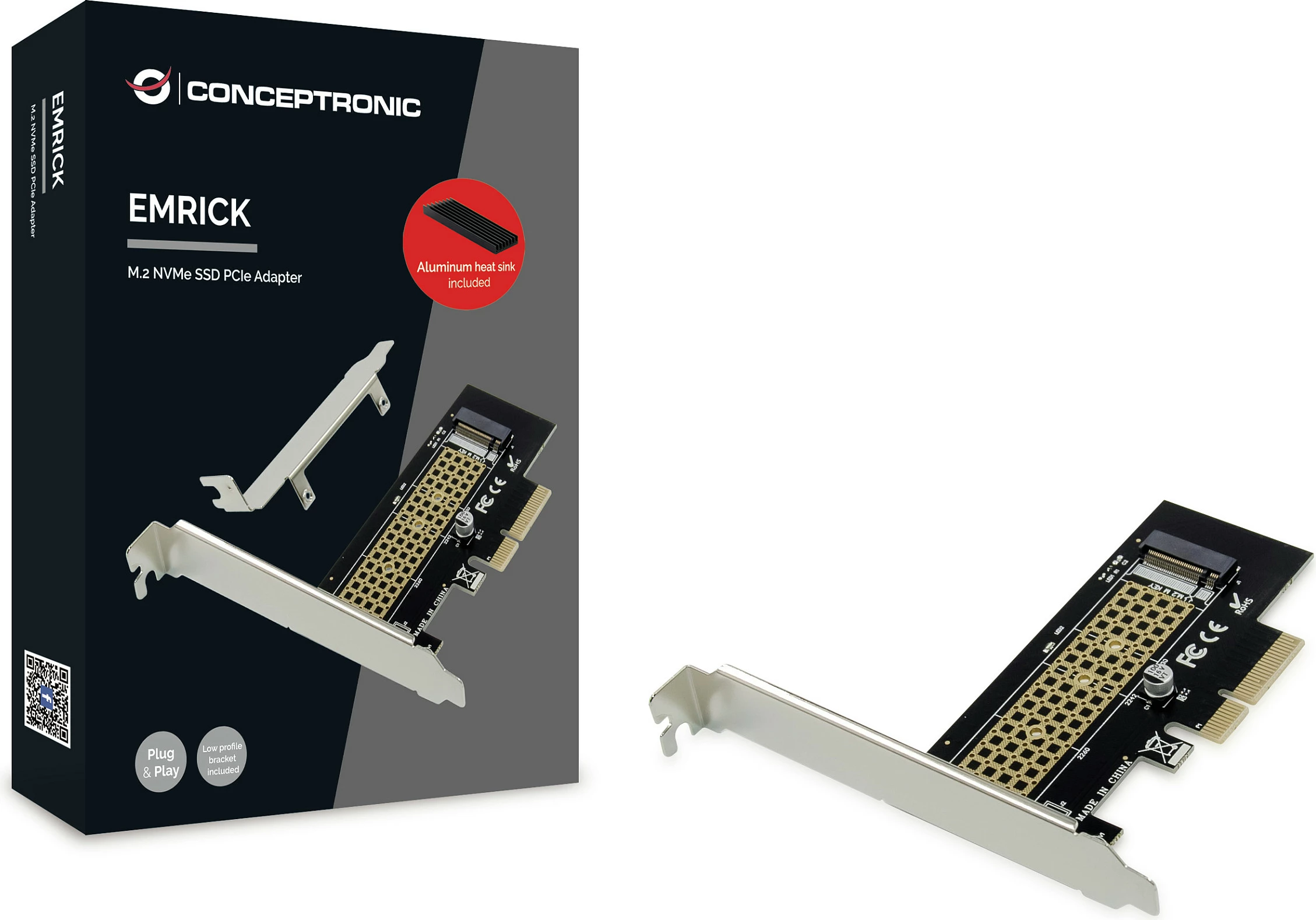 Kartë adapter PCIe Conceptronic M.2 NVMe x4 PCIe 3.0, me ftohës, e zezë