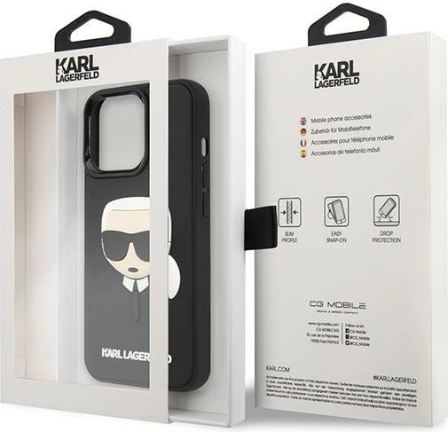Mbështjellës, Karl Lagerfeld, KLHCP14LKH3DBK, për iPhone 14 Pro 6.1", hardcase TPU/PC me 3D Rubber Karl’s Head, ngjyrë e zezë