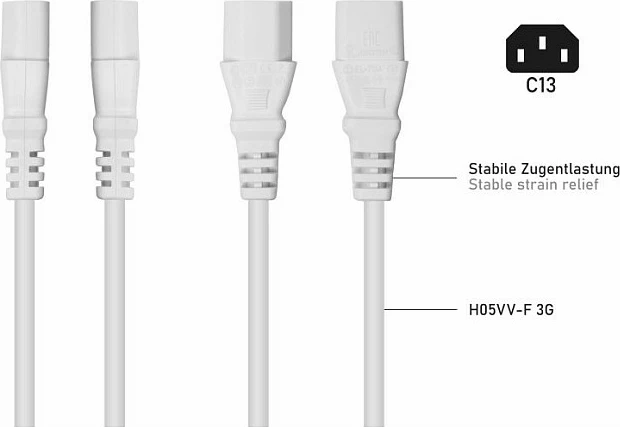 Kabllo zgjatëse rryme Kabelmeister C14 në C13, 0.5m, e bardhë