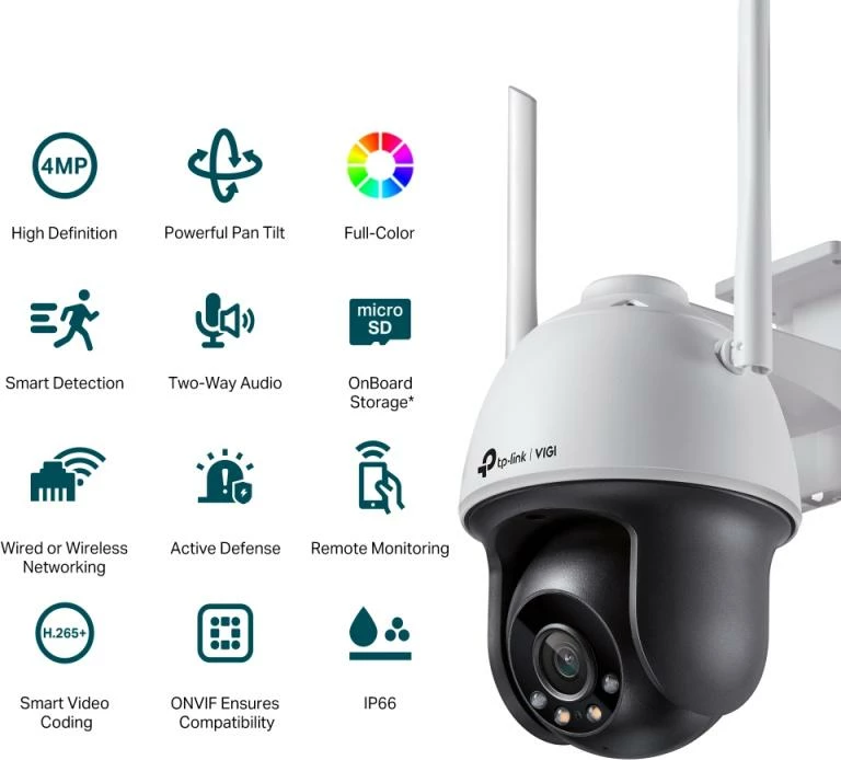 Kamerë rrjeti, TP-Link VIGI C540-W (4mm), 4MP, Wi‑Fi pan-tilt, për jashtë, bardh e zi