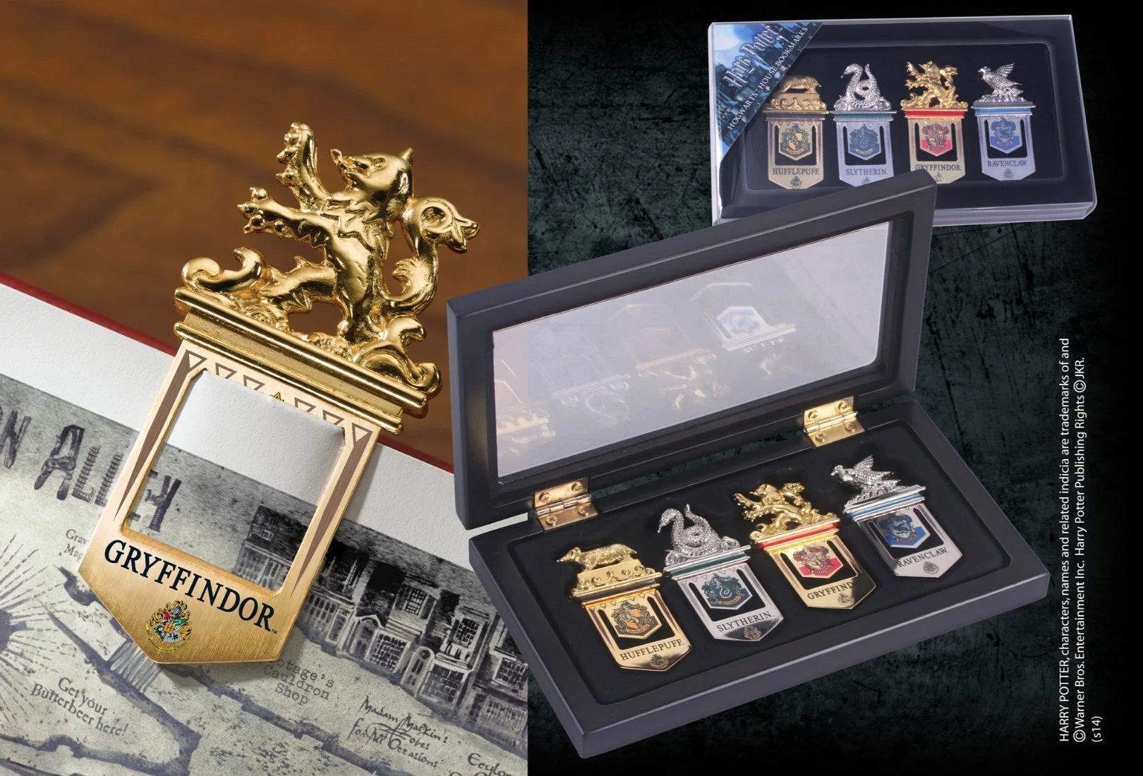 Set shenjues librash Noble Collection Harry Potter Hogwarts, 4 copë, argjend & i veshur me ar 24K