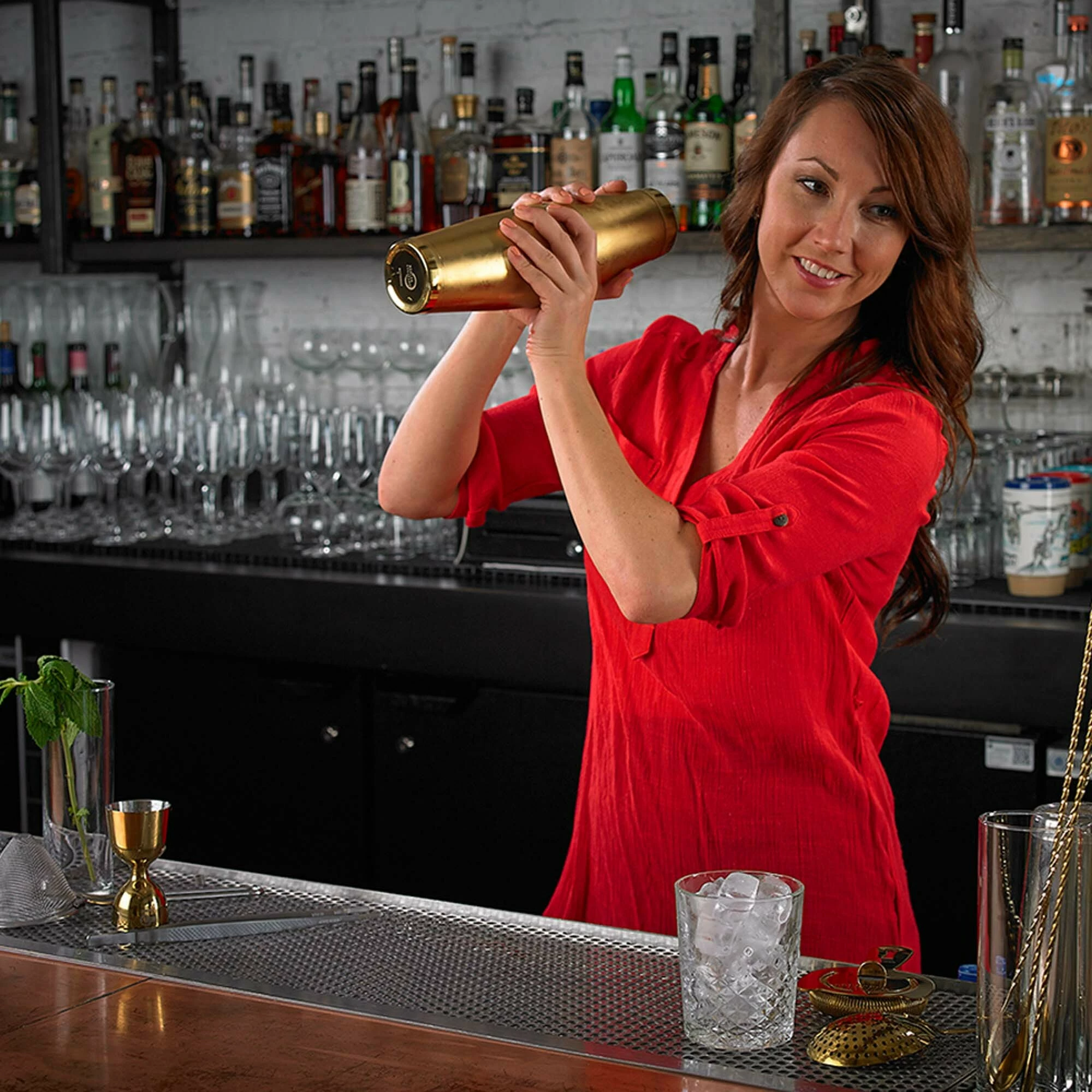 shaker koktejli 3-pjesësh stil japonez, BarFly, Diamond Lattice, 700 ml, çelik inox 18/8, bakër antik