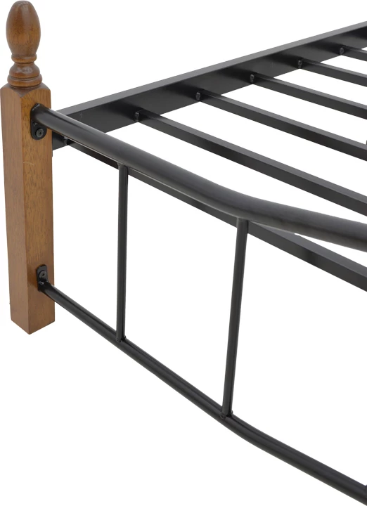 Krevat queen size Faryn, ngjyrë arre-dru-metal i zi, 150x190cm