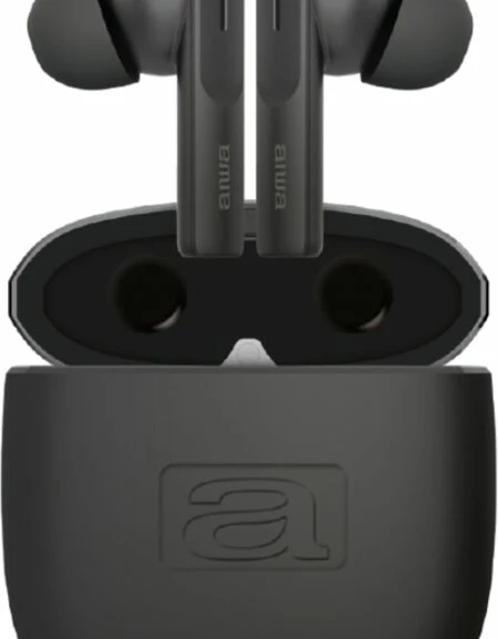 Kufje TWS Aiwa EBTW-200, Bluetooth 5.3, ENC, kasë metalike karikimi USB-C, gri e errët, set me maja silikoni S/M/L