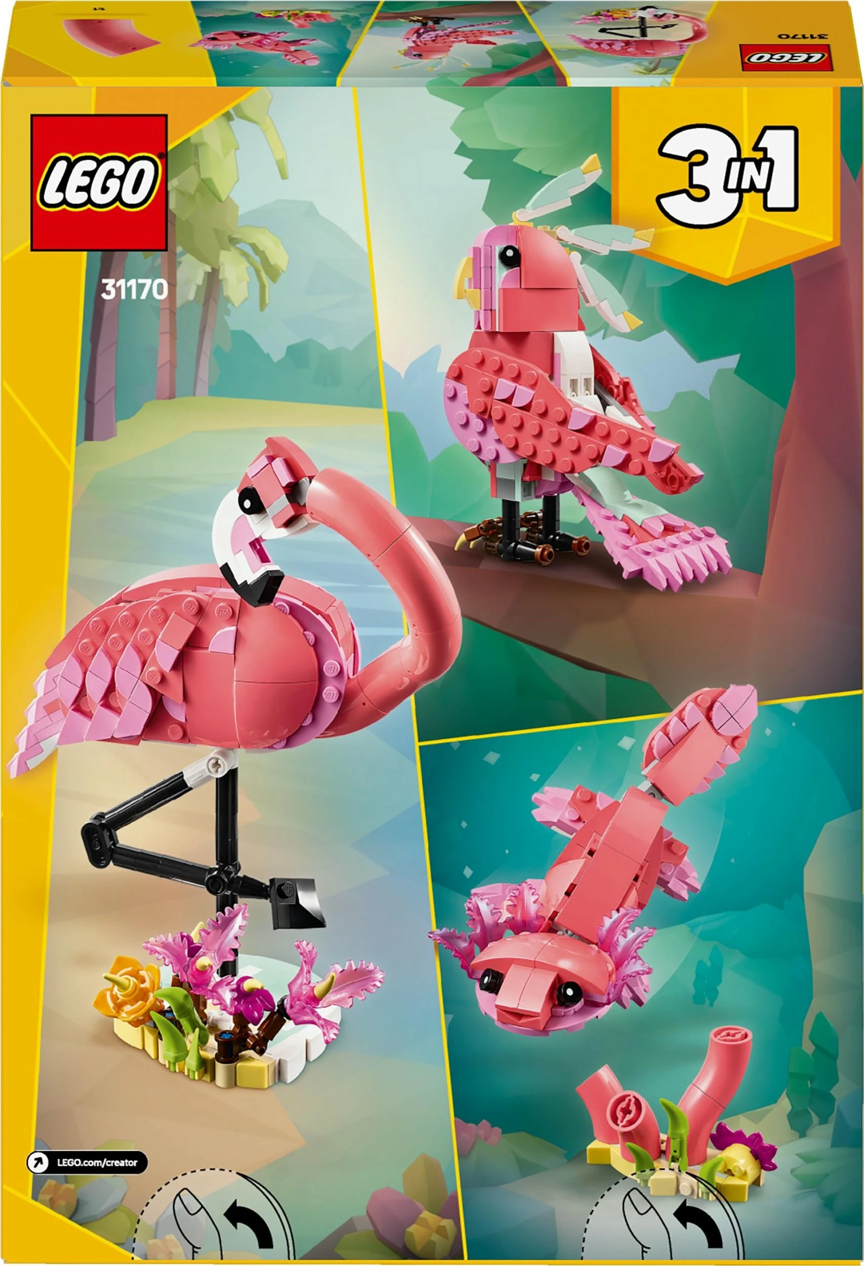 Set LEGO Creator 3-në-1 Wild Animals: Pink Flamingo 31170, 288 copë, 8+, rozë
