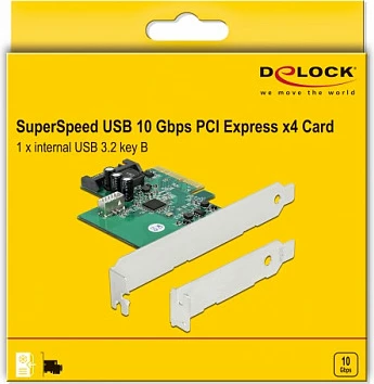 Kartë zgjerimi PCIe x4 DeLOCK USB 3.2 Gen 2, header intern 20-pin Key B, low-profile, 10 Gbit/s, SATA 15-pin, gjelbër/gri