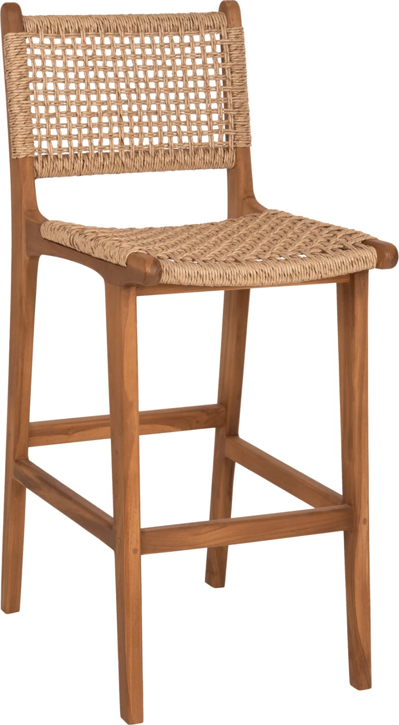 Karrige për bar me shpinë NESHA FH9788 dru TEAK, litar natyral-bezhë, 45x57x110H cm
