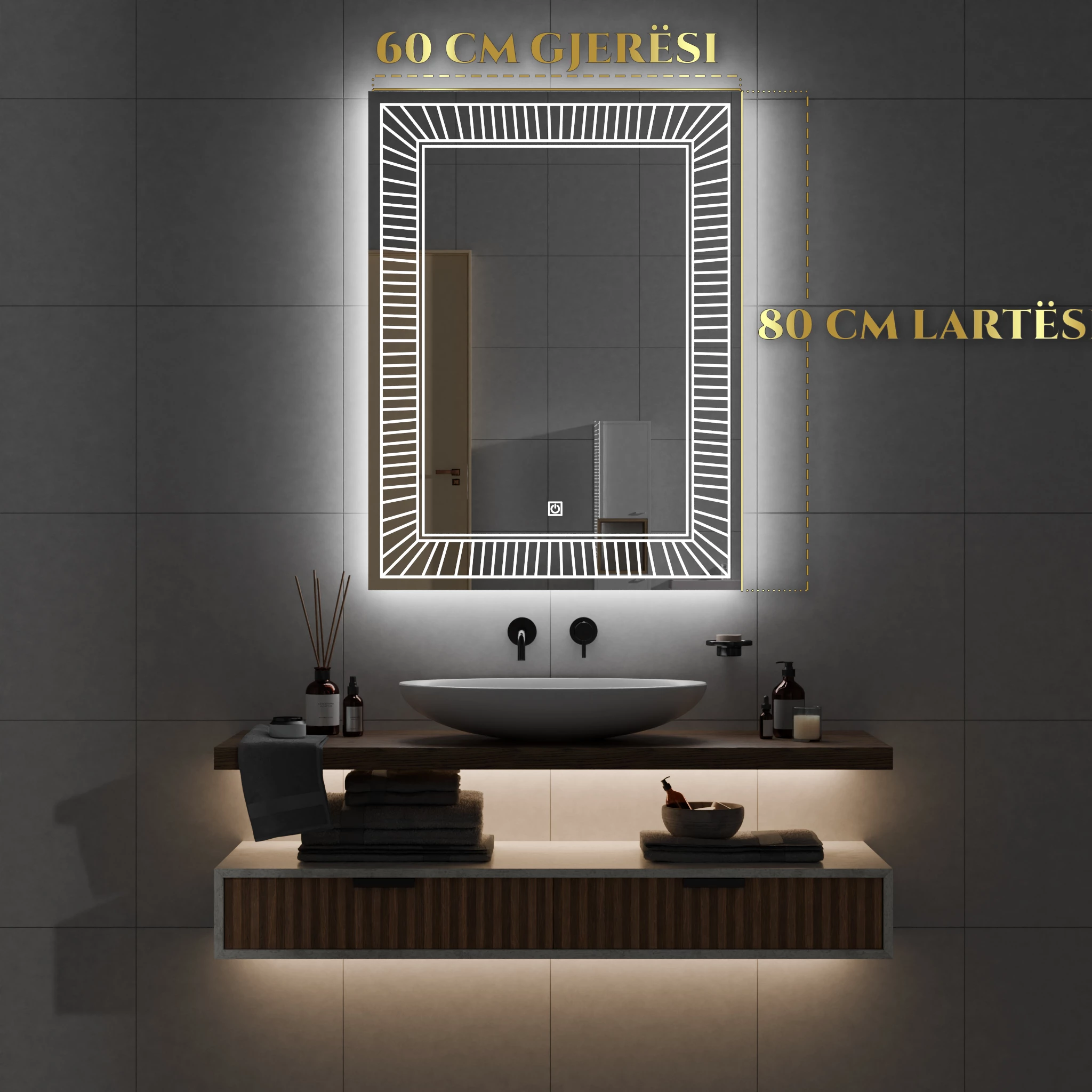 Pasqyre per banjo me LED , Pasqyre me ndriqim Modeli Diell