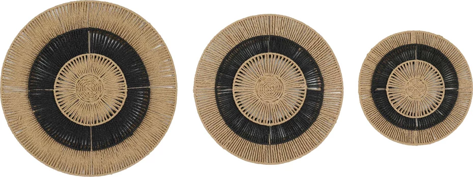 Set dekorativ për mur NUBIA, 3 copë, metal dhe letër, 60x60x5 cm, ngjyrë e zezë dhe natyrale