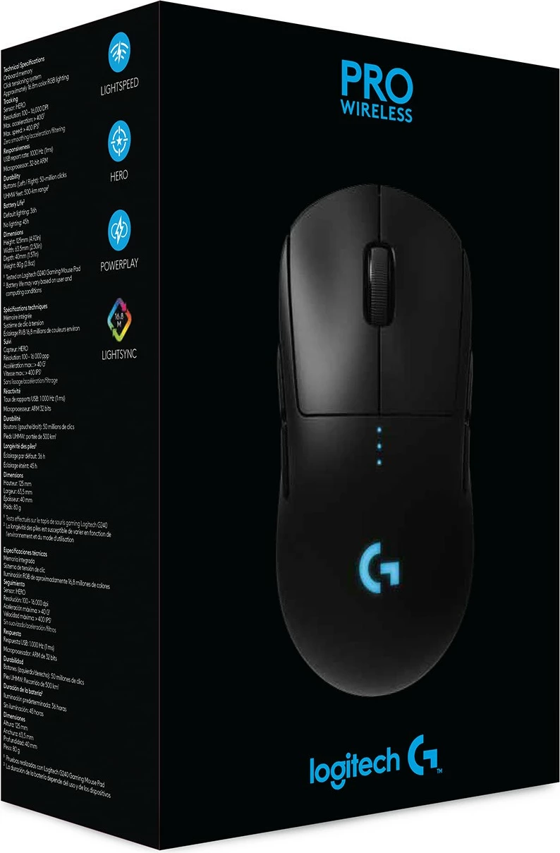 Maus Logitech G PRO Wireless, Ambidextrous, Optik, RF Wireless, 25600 DPI, 1 ms, Ngjyrë e zezë