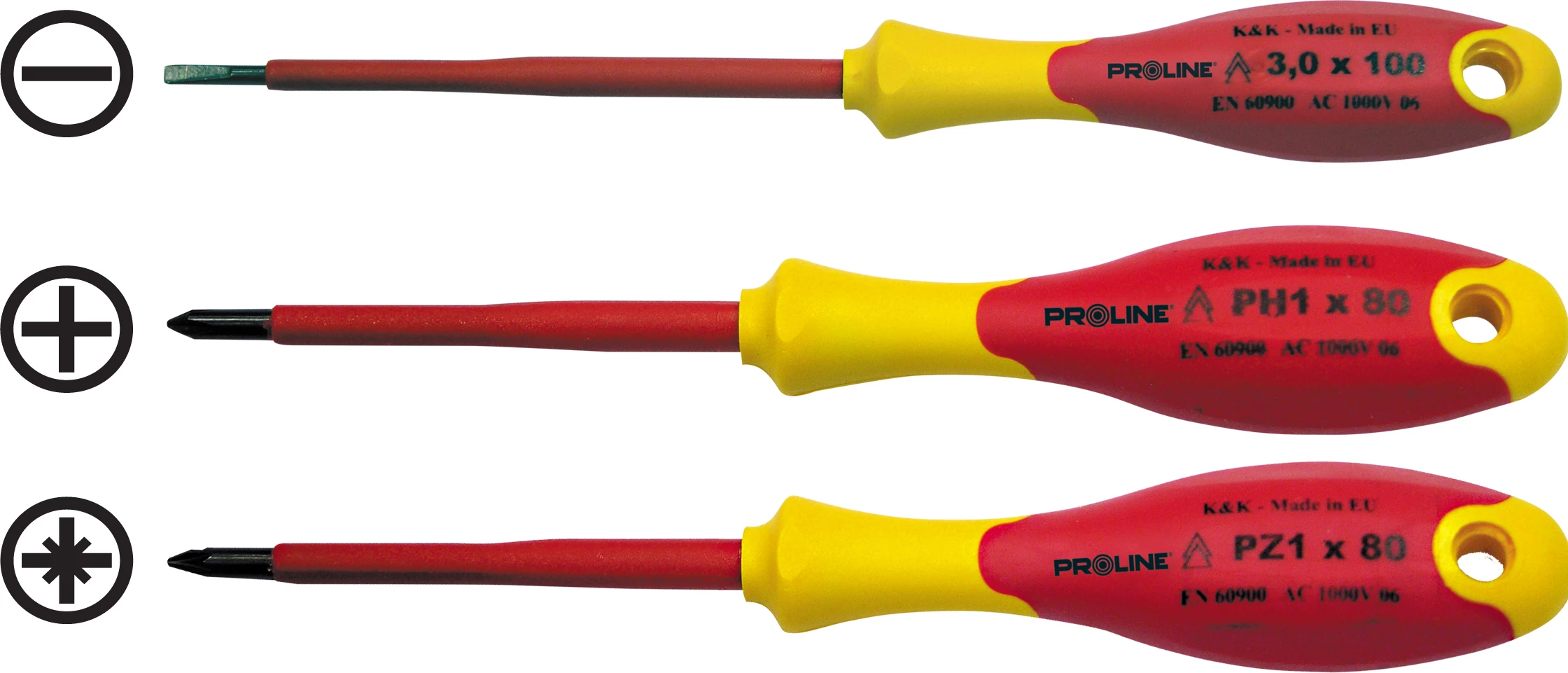 Kaçavidë Pozidriv e izolume PROLINE 10595 PZ0 x 60mm 1000V kuqe/verdhe