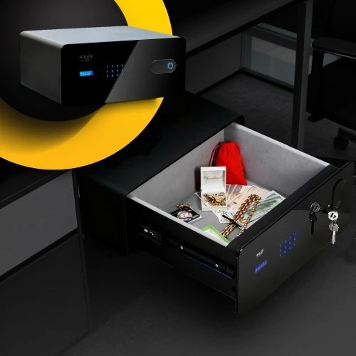 Kasafortë sirtar Adler AD 1044, 17 L, touch panel, kod + fingerprint + çelës emergjent, e zezë, set me 2 çelësa
