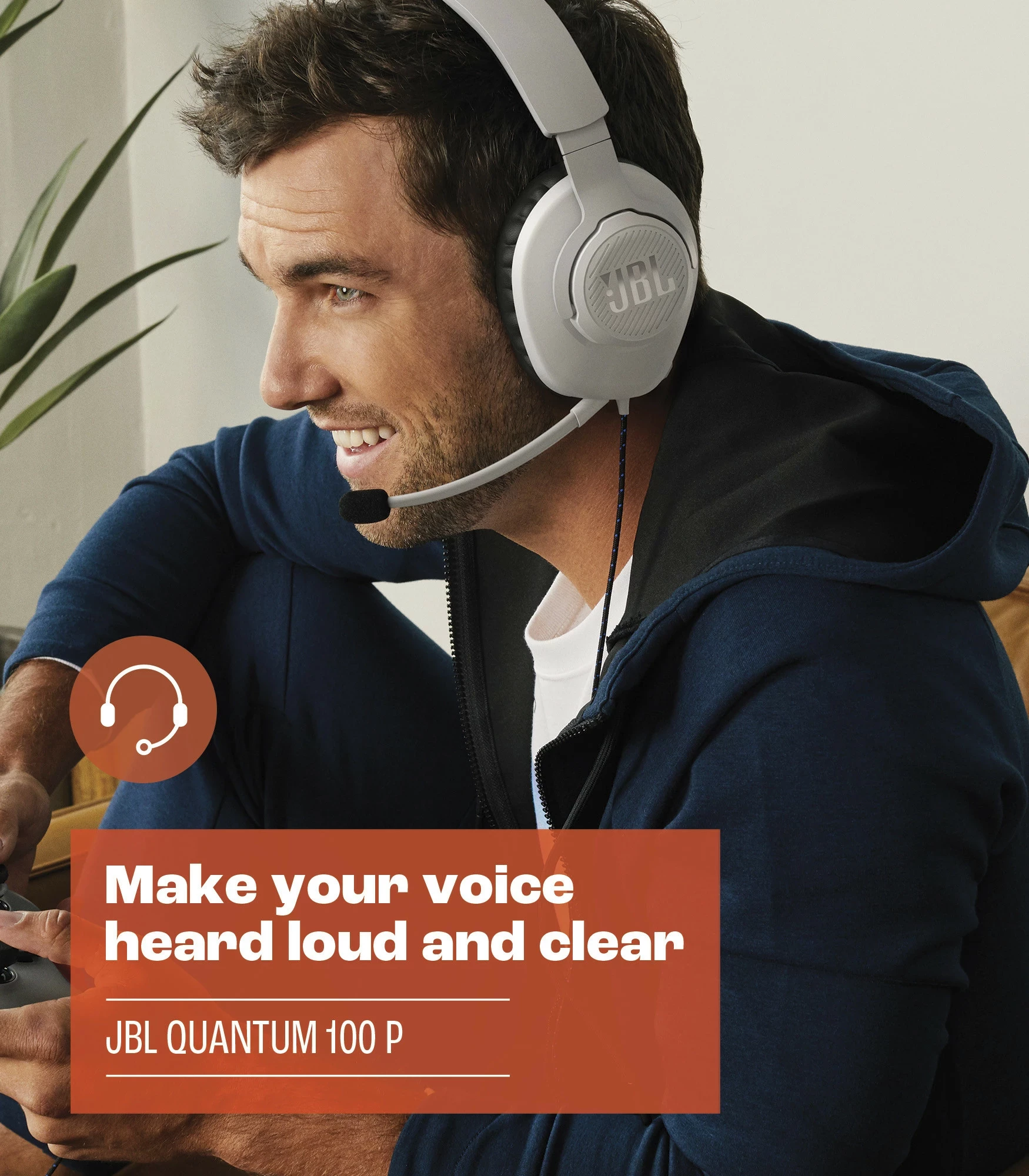 Kufje JBL Quantum 100P PS Edition, me mikrofon të çmontueshëm, over-ear, Bardhë/Kaltër