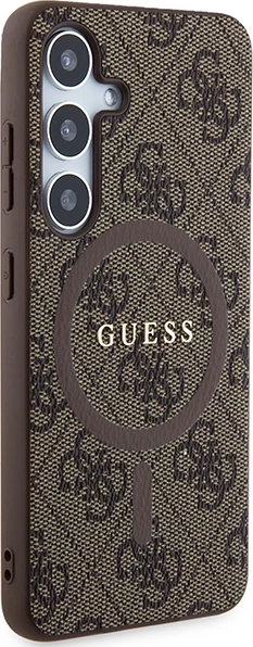 Mbështjellës Guess 4G Collection Leather Metal Logo MagSafe për Samsung Galaxy S24, Kafe