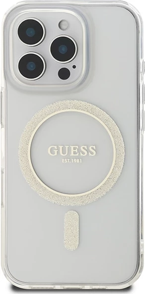 Mbështjellës Guess IML Glitter Circle MagSafe për iPhone 16 Pro Max, hardcase TPU/PC, kompatibil me MagSafe, transparent
