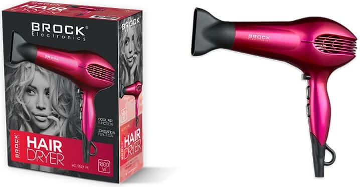 Tharëse flokësh Brock HD 9501 PK, 1800W, me jonizues, 2 nivele fuqie, 2 shpejtësi, ajër i ftohtë, rozë