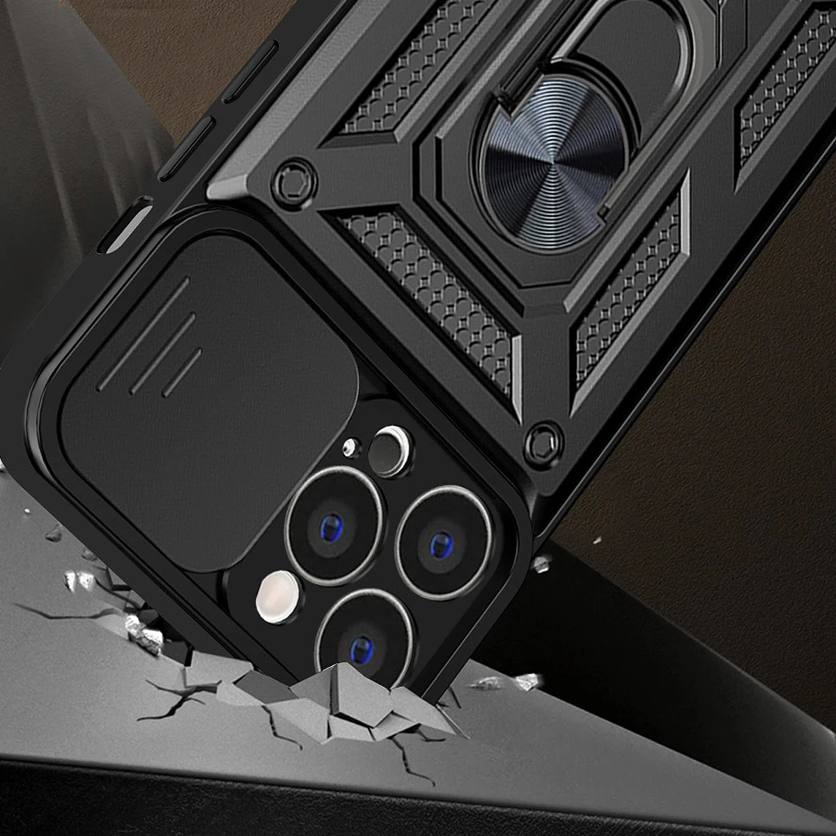Mbështjellës Hurtel Hybrid Armor Camshield për Vivo X80 Lite / Vivo V25, me kapak kamere, me unazë, i zi