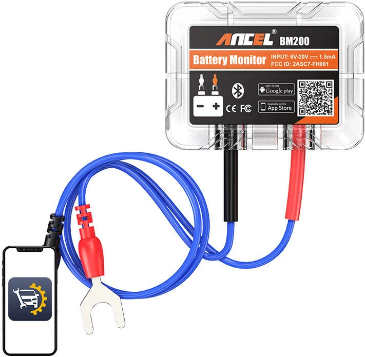 Tester/monitor baterie auto, Ancel BM200, Bluetooth 4.0, 6–20V DC (12V automjete)