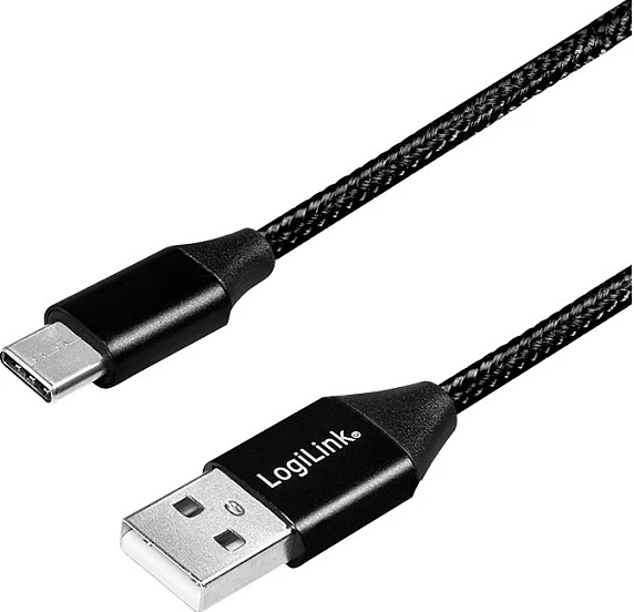 Kabllo USB-C në USB-A LogiLink, USB 2.0, 0.3 m, e thurur, e zezë