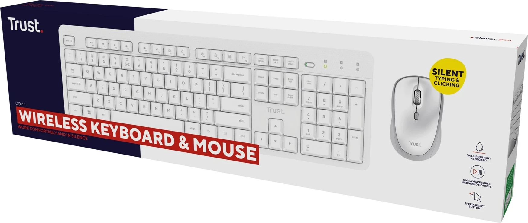 Set tastierë me maus Trust Ody II, Wireless, QWERTY US, Bardhë