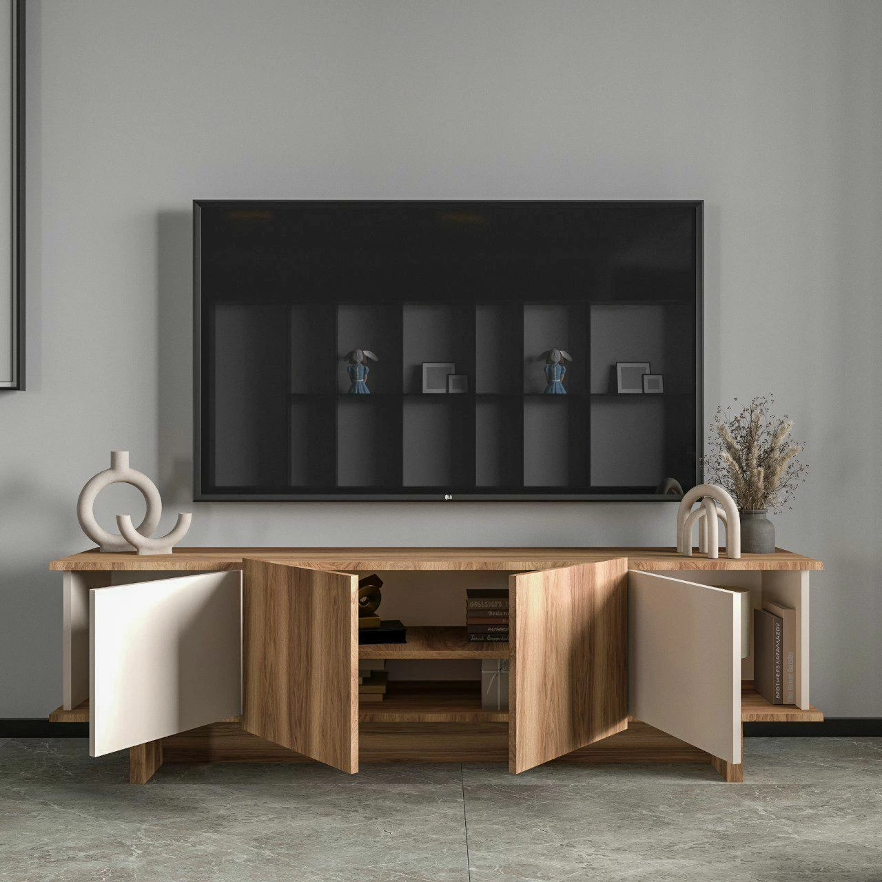 Komodë TV Skye Decor, Diana, bezhë dhe arrë