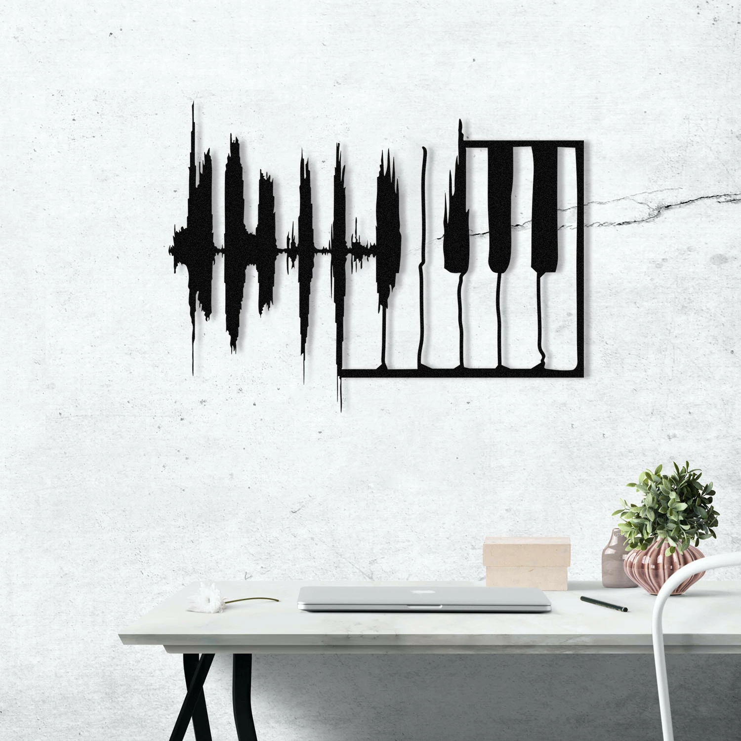 Aksesor dekorativ metalik për mur, Wallity My Music v2, ngjyrë e zezë, 70x53cm