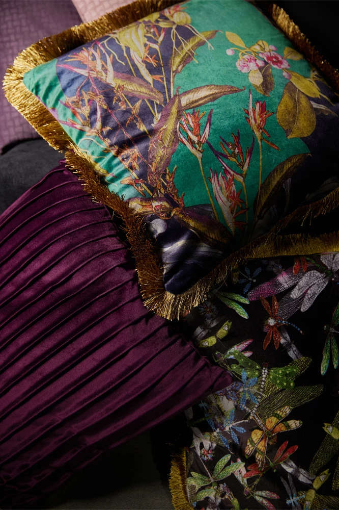 Jastëk dekorativ Blossom, kadife, shumëngjyrësh, 45x45cm