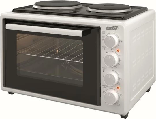 Mini furrë me dy plita, Elit OPTIDUO 35WH, 35 L, 1400 W, me shkop rrotullues dhe dritë, e bardhë