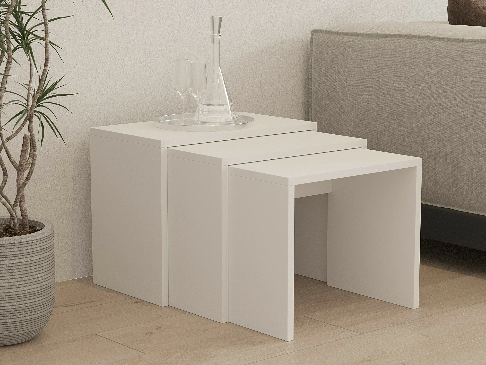 Set tavolinash ndihmëse, 3 copë, ngjyrë e bardhë, Hanah Home Grops
