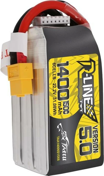 Bateri LiPo Tattu R-Line 5.0, 1400mAh, 22.2V, 150C, 6S1P, XT60