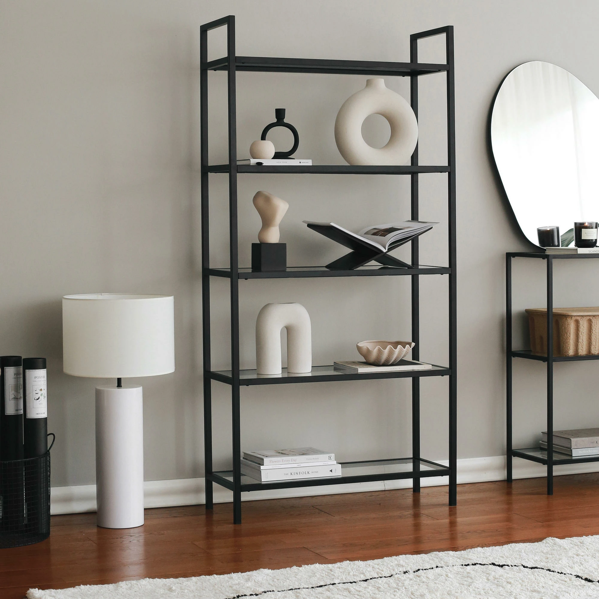 Raft librash Hanah Home, K100, ngjyrë e zezë, 80x165x30 cm