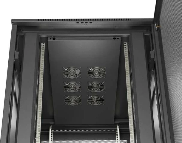 Kasë rack LANBERG 19" 22U 800x1200mm, me ventilatorë, e zezë