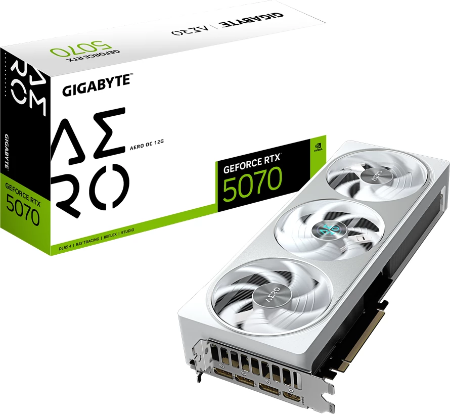 Kartelë grafike GIGABYTE GeForce RTX 5070 AERO OC 12G 12GB GDDR7, PCIe 5.0, 192-bit, 3x DP, 1x HDMI, 16-pin, e bardhë