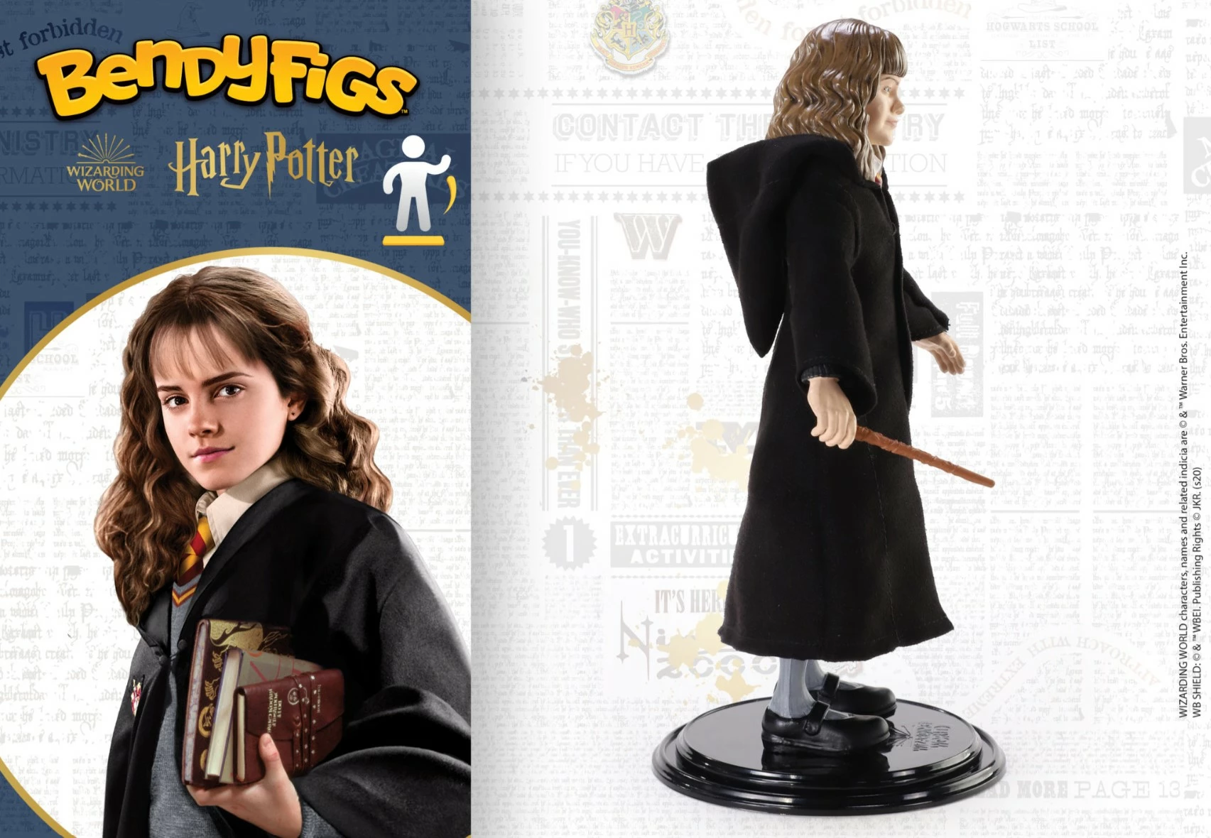 Figurinë fleksibile Noble Collection Bendyfigs Hermione Granger 19 cm me mbajtëse