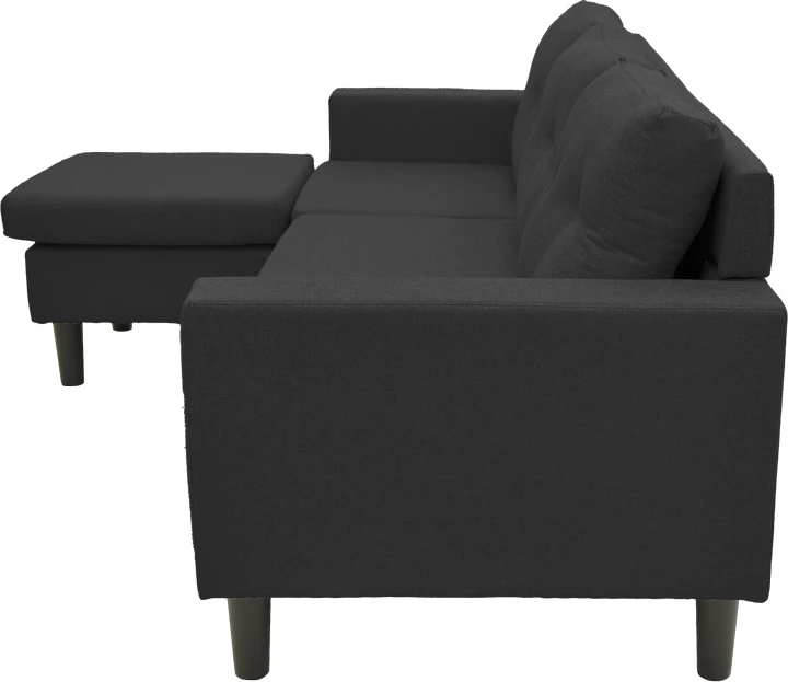 Këndore e kthyeshme Maneli, material stof, e zezë, 196x138/77x82cm