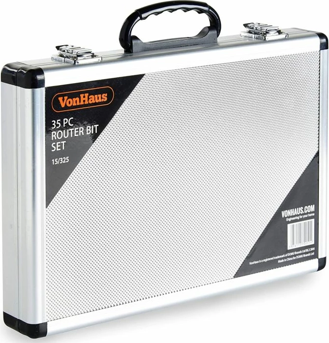 Set frezash për router VONHAUS 3515325, 35 copë, 1/4\" (6.35 mm), TCT, me kuti alumini