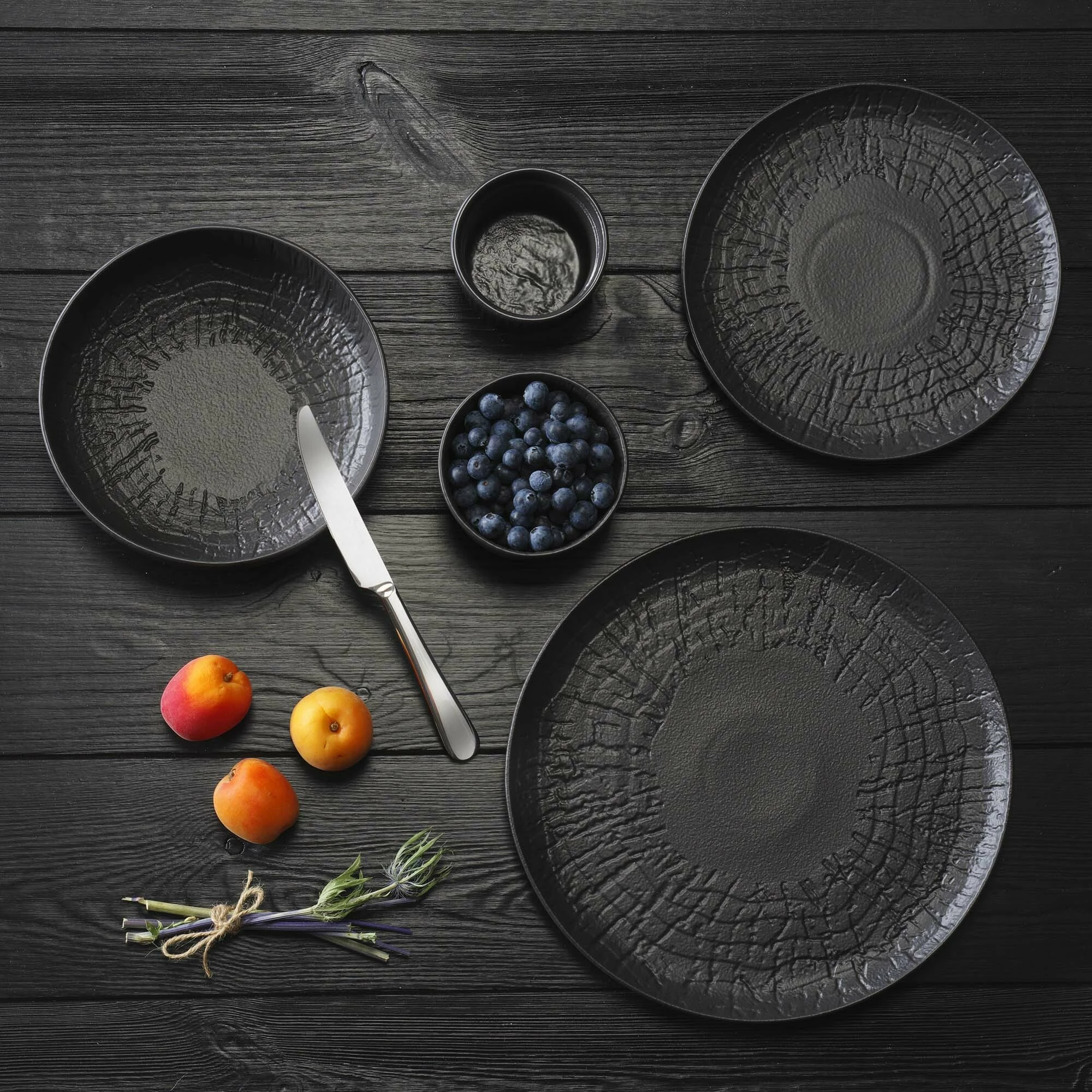 Tas servirjeje Fine Dine Crust Ø130 mm 580 ml i zi, set 3 copë
