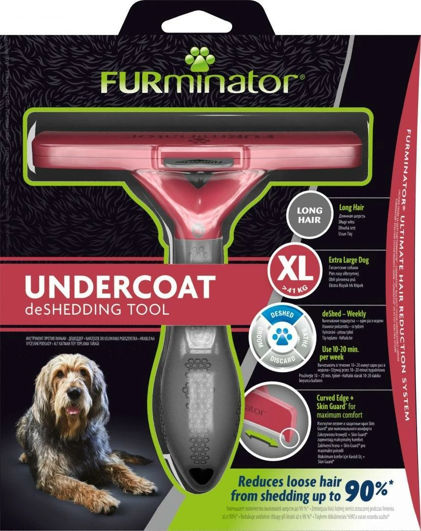 Furçë deshedding FURminator Long Hair Dog Giant, për qen me qime të gjata >45 kg, kuqe/zezë
