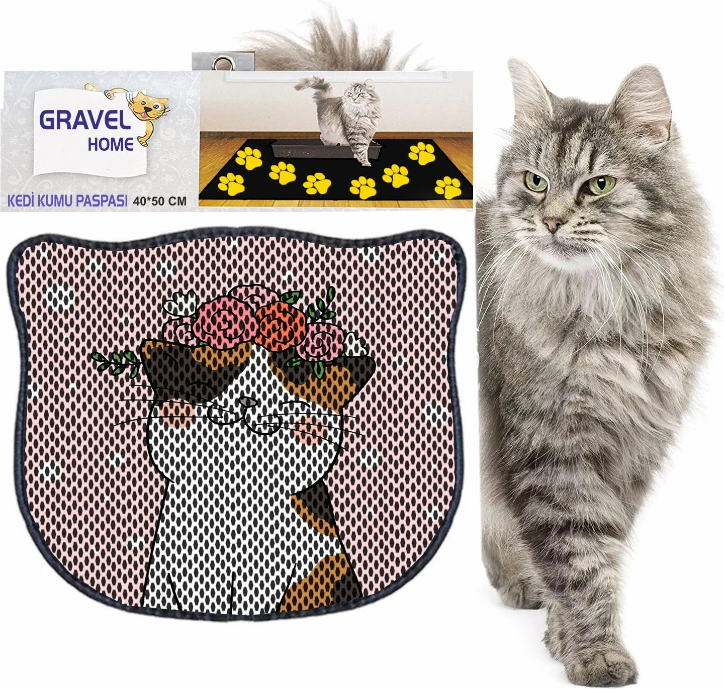 Tapet për rërë maceje, Paws & Whiskers, Kdkafa0162, shumëngjyrësh, 40x50cm
