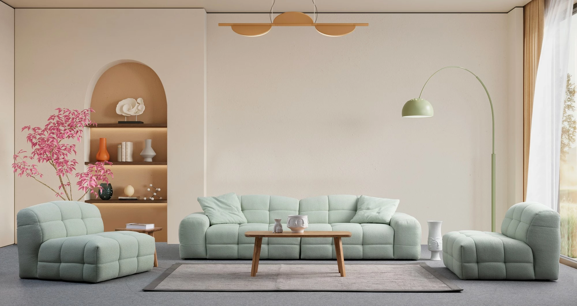 Divan treshe Pescara Lounge, ngjyrë jeshile e çelët, Atelier del Sofa