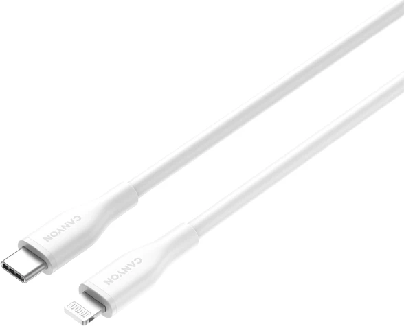 Kabl USB-C në Lightning CANYON OnWire 60LN CLNM60 1m 60W MFi silikon, i bardhë