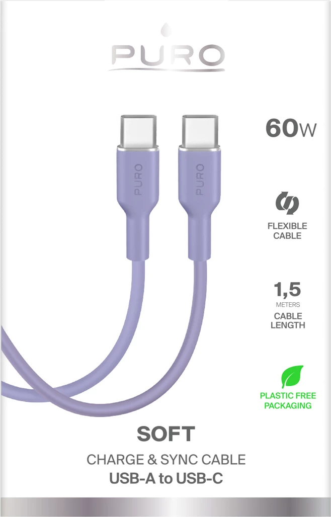 Kabllo USB-C në USB-C Puro ICON 1.5m, vjollcë