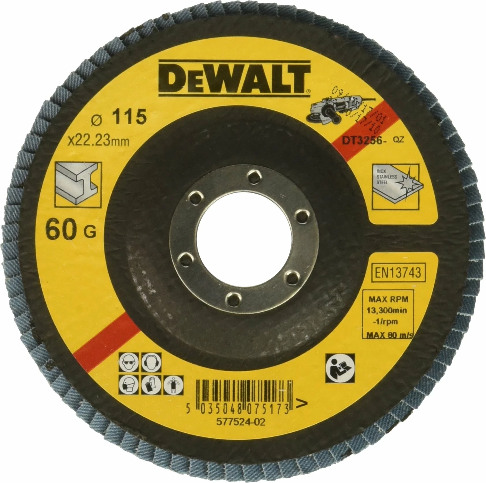 Disk zmerile lamelar DeWalt DT3256, 115 mm, grit 60, 22.23 mm, 1 copë