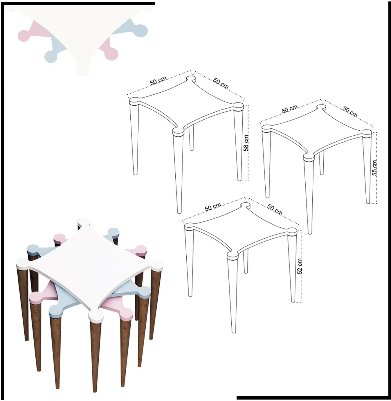 Set tavolinash të vendosshme (3 copë), Hanah Home, Tremo