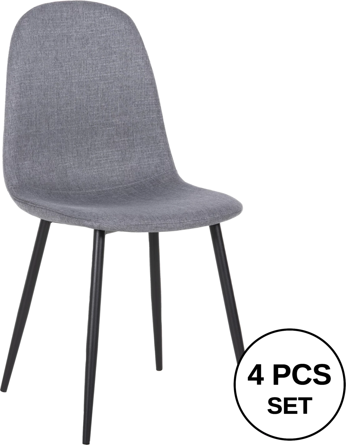 Karrige ngrënieje LEONARDO FH00100.26, pëlhurë gri & këmbë metali të zeza, 42x49,5x89H cm., set prej 4 copë