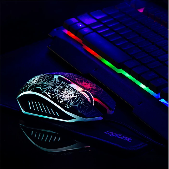 Set gaming LogiLink tastierë + Maus + Mauspad, USB, RGB, 2400 DPI, i zi