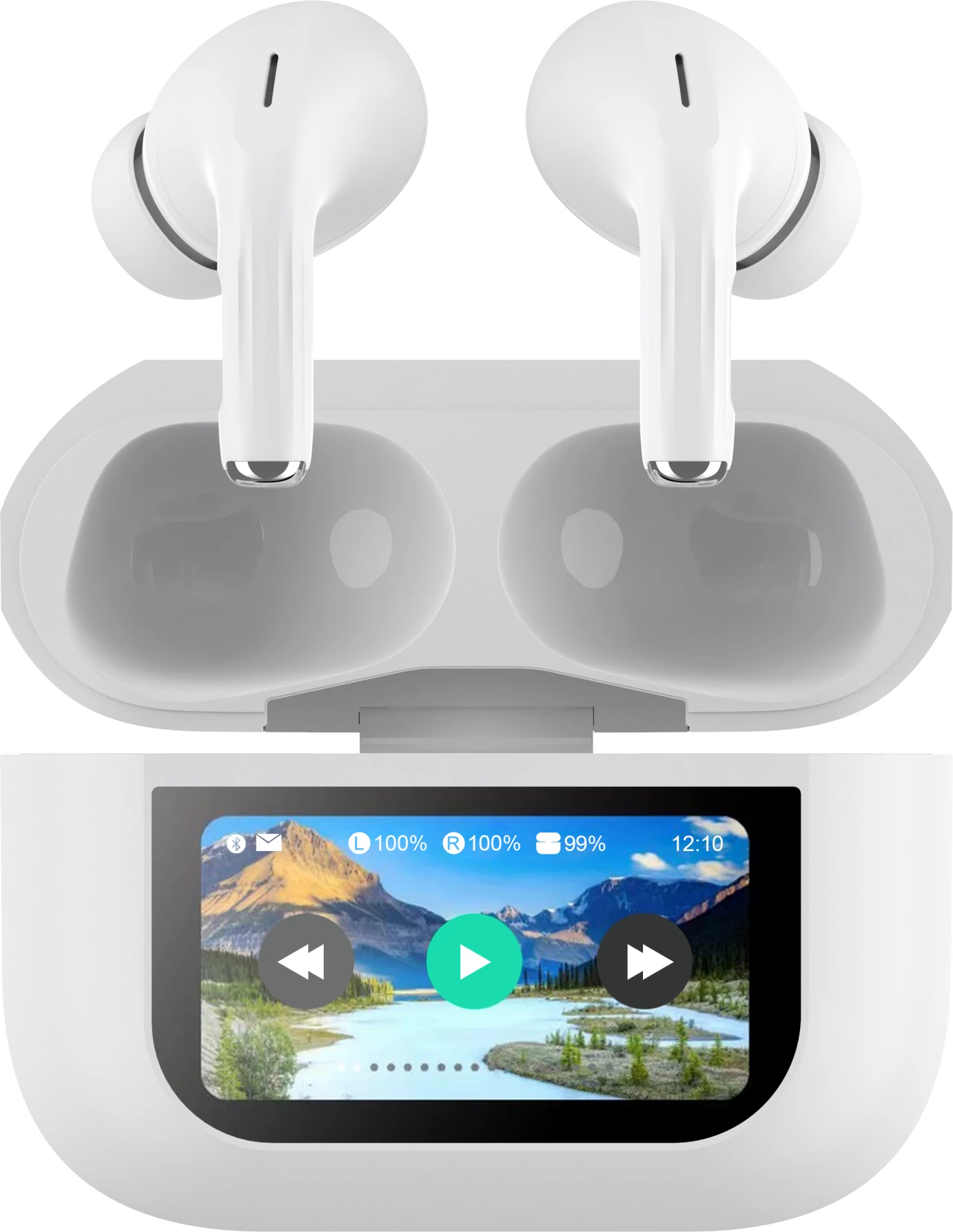 Kufje Moye Aurras 3 Vision wireless Bluetooth 5.4 me ANC, kasë karikimi me ekran me prekje, USB-C, të bardha